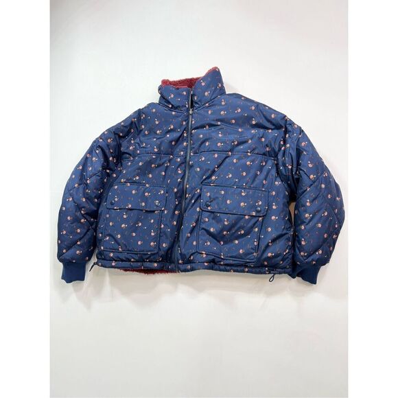 American Eagle Jacket Womens Large Multicolor Reversible Cropped Puffer Floral - Picture 3 of 11